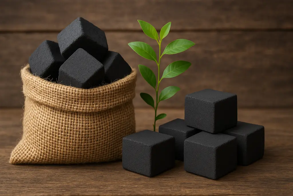 Modern shisha hookah lounge using premium Indonesian coconut charcoal briquettes with customers enjoying smoke session